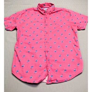 Men's FRESH PRINTS OF BEL-AIR BUTTON DOWN FLAMINGO SHIRT PINK SIZE LARGE